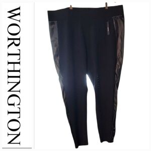 NWT Worthington Black Leggings with Faux Leather Detail ~sz 3X